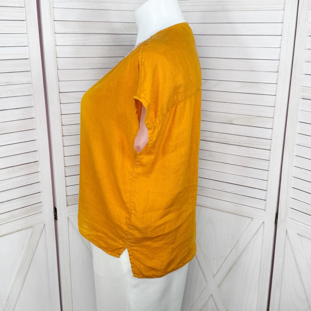 House of Harlow 1960 Embroidered Retro Linen Cap Sleeve Blouse Orange Large - Picture 2 of 10